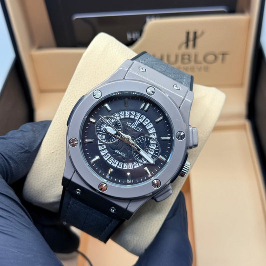 Hublot Black Skeleton With Grey Strap