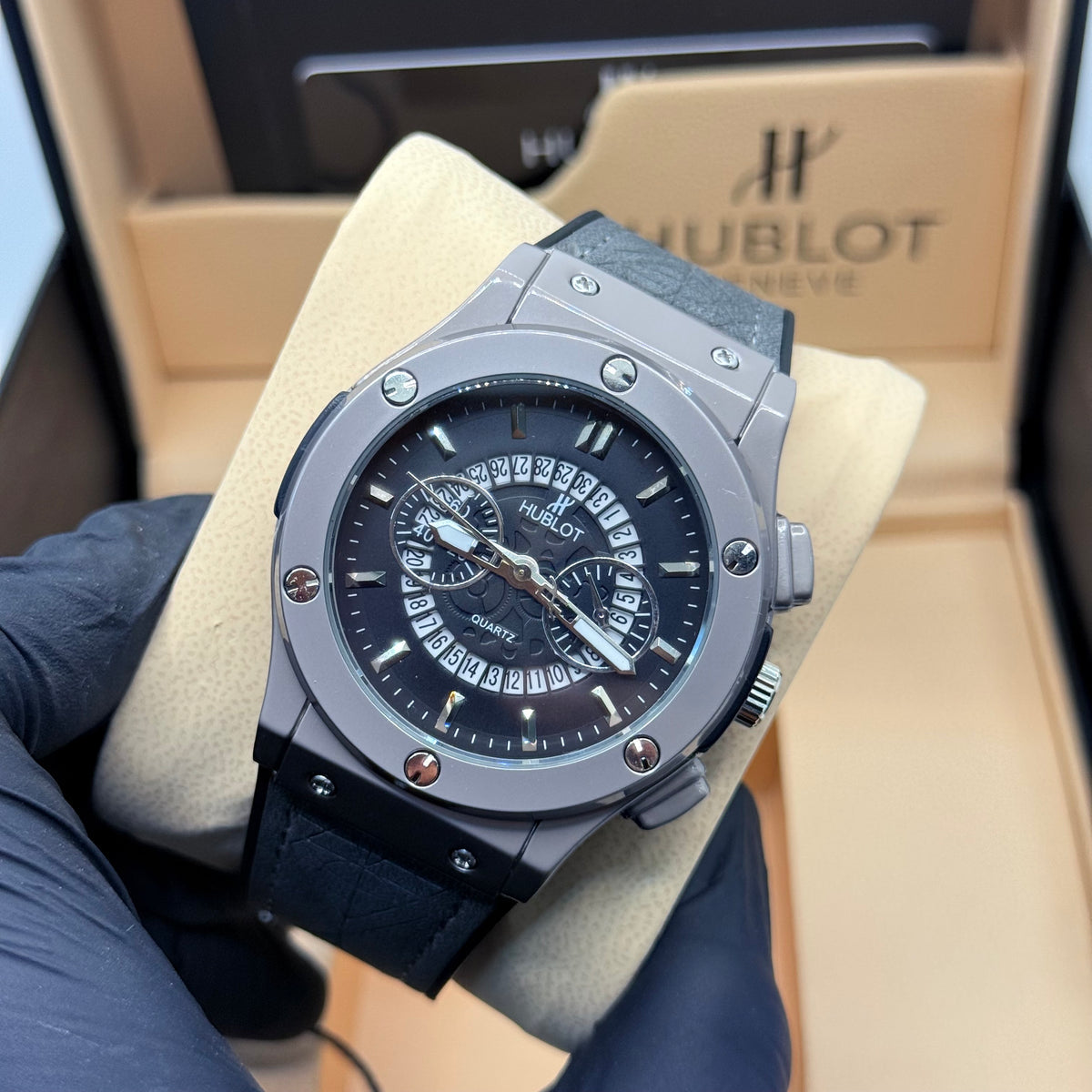 Hublot Black Skeleton With Grey Strap