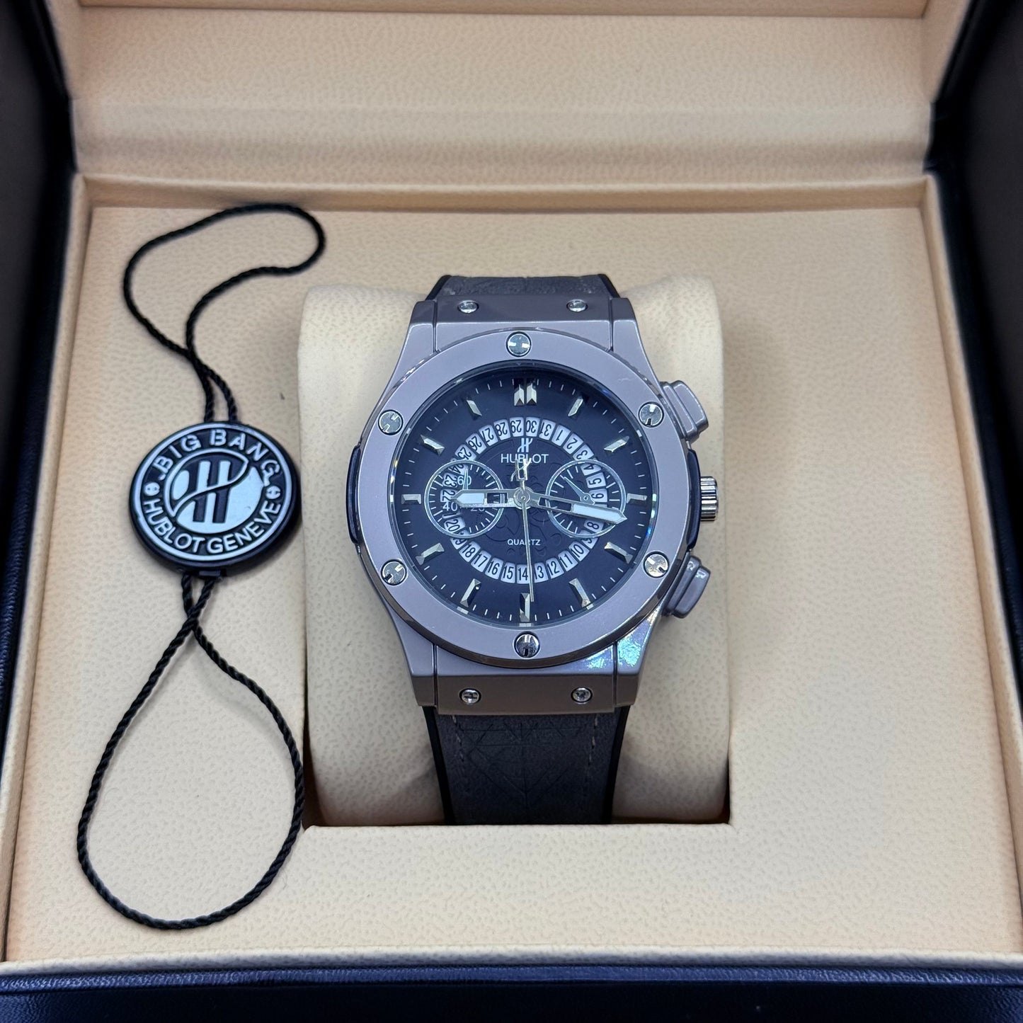 Hublot Black Skeleton With Grey Strap