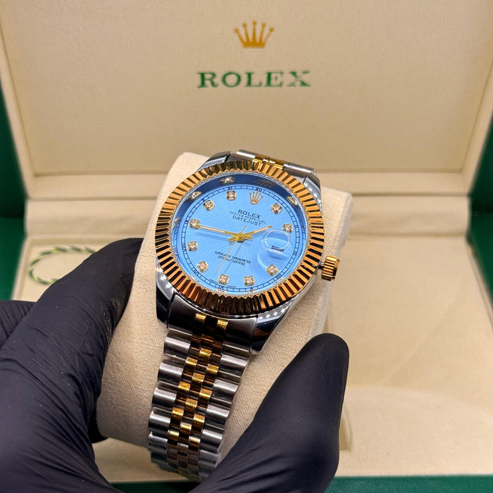 Two Tone Watch With Jubilee Chain & Crown Lock (multi colors)